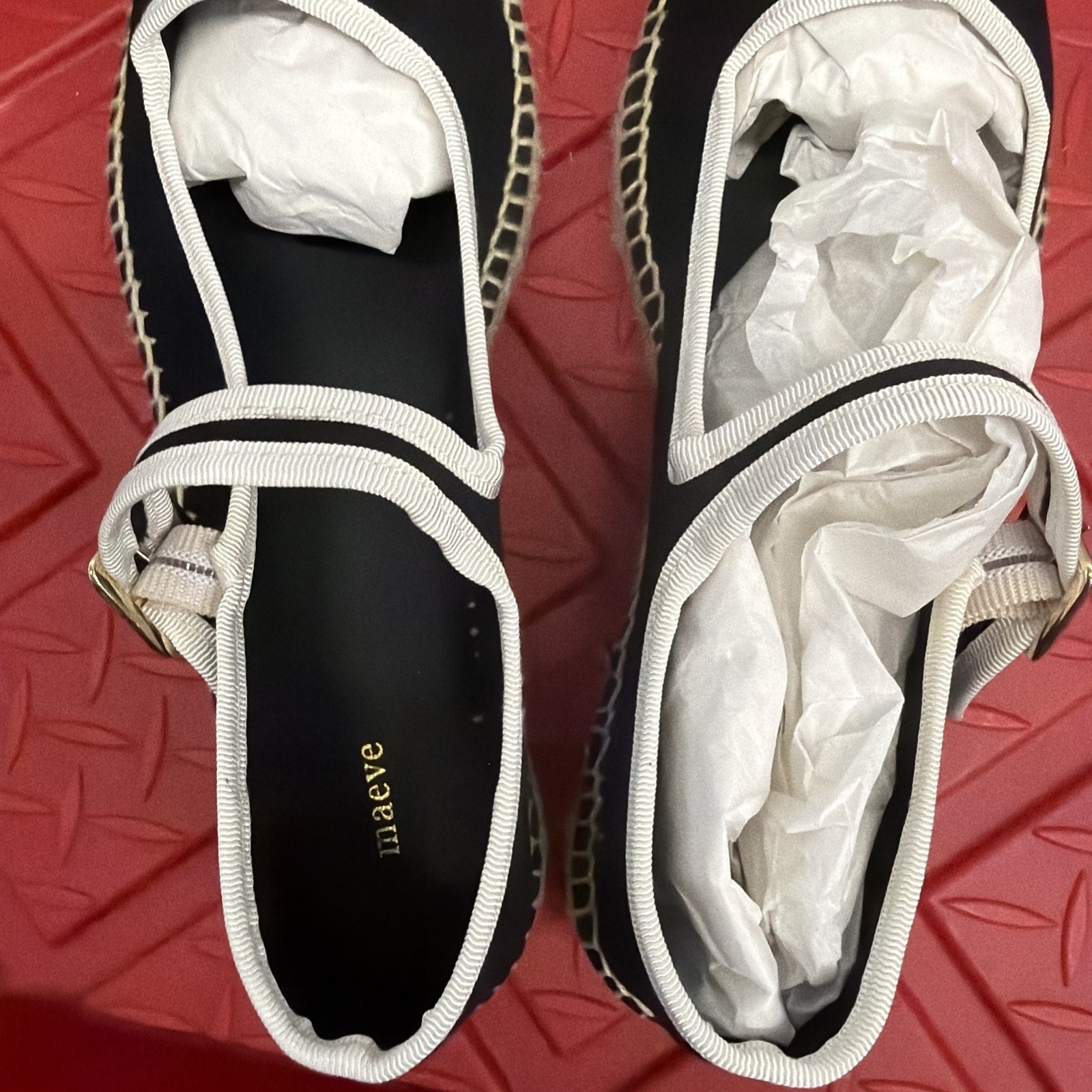 MAEVE Mary Jane Espadrille Flats – Pitch Black Size 38EU
