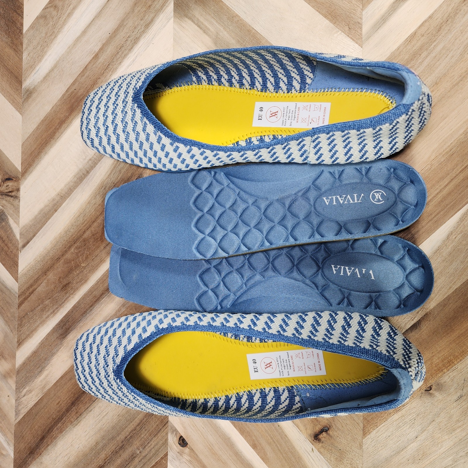 Vivaia Margot 2.0 Flats Denim Stripe Knit Square Toe Shoes Size EU 40 US 9 EUC