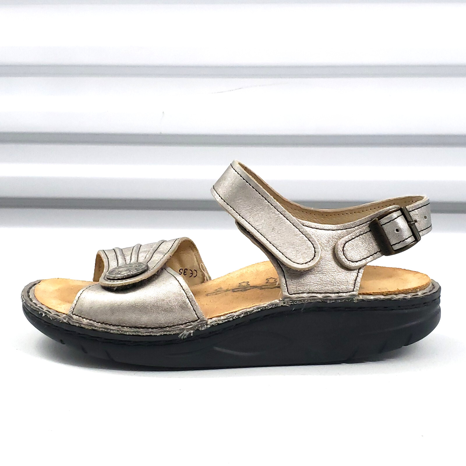 Finn Comfort SAUSALITO EUR 35 US 5 Silver Argento Leather Ankle Strap Sandals