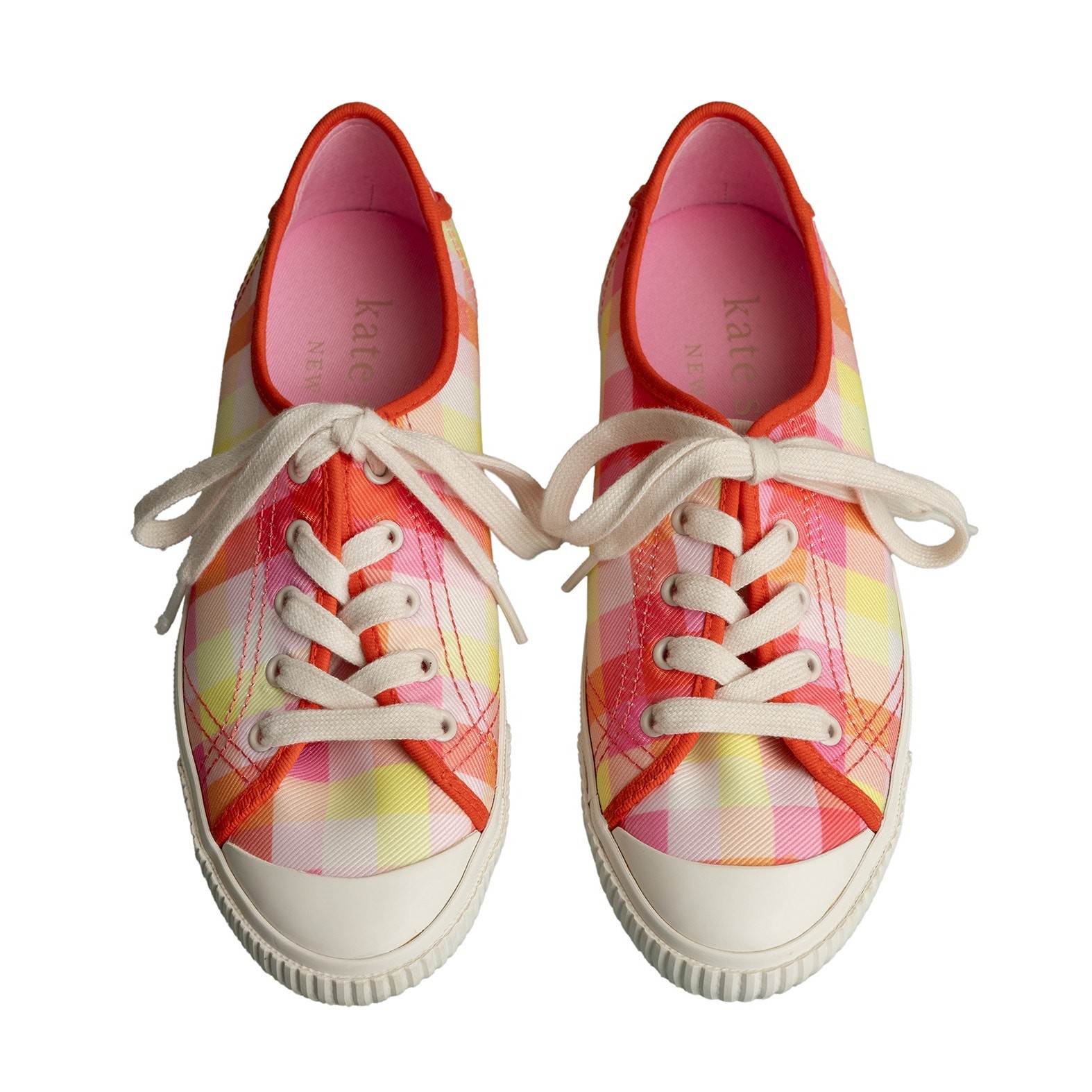 Women’s Designer Kate Spade New York Tennison Pink Madras Low-Top Sneakers Flats