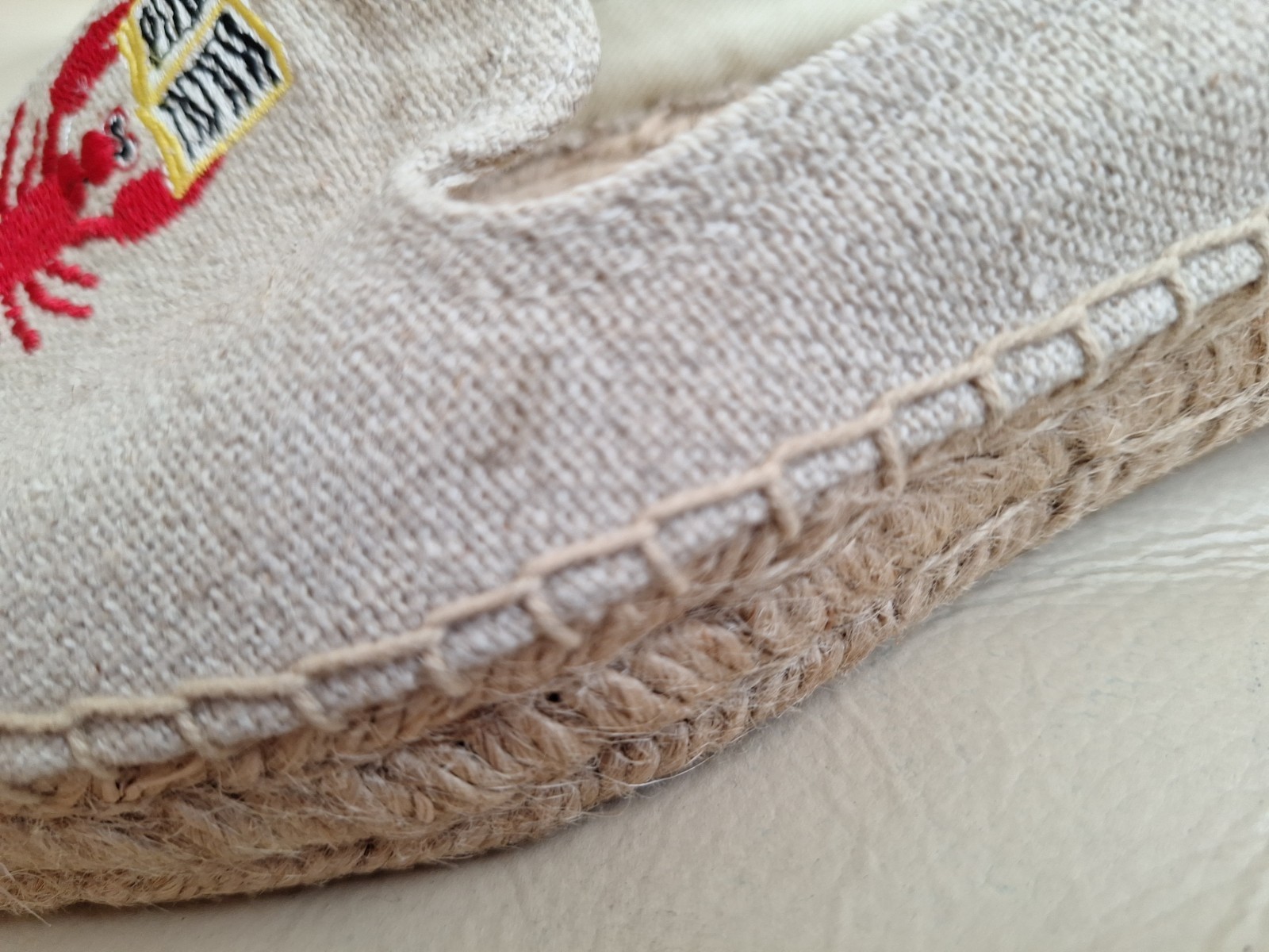 Mary Matson Soludos Sz 7.5 EU 38 UK 5.5 Lobster Crab Beige Canvas Espadrille
