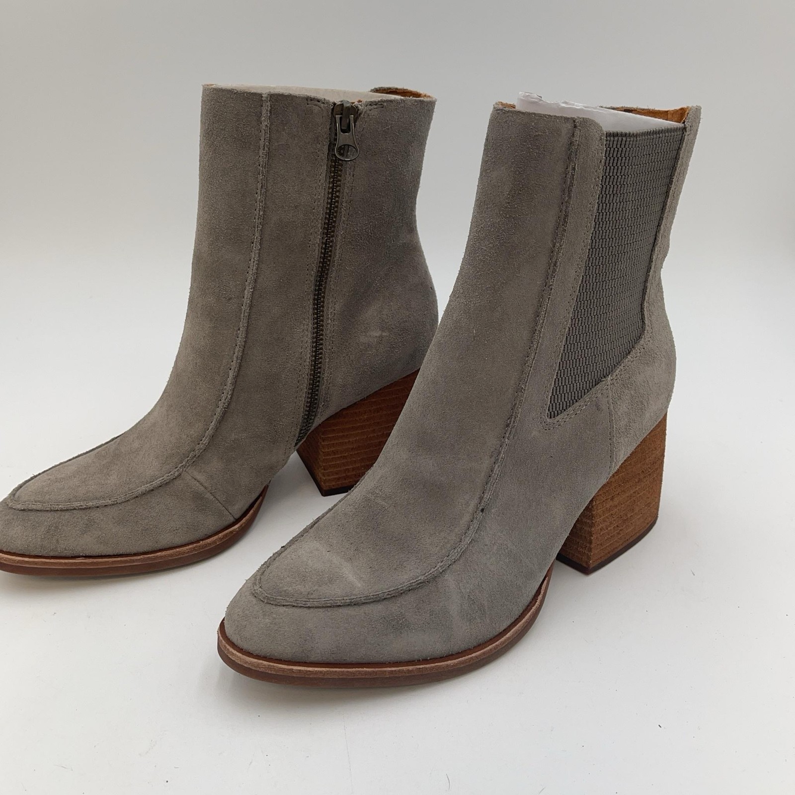 Kork-Ease Boots Womens Gray Suede Ankle Block Heel Booties Side Zip Size 9 M