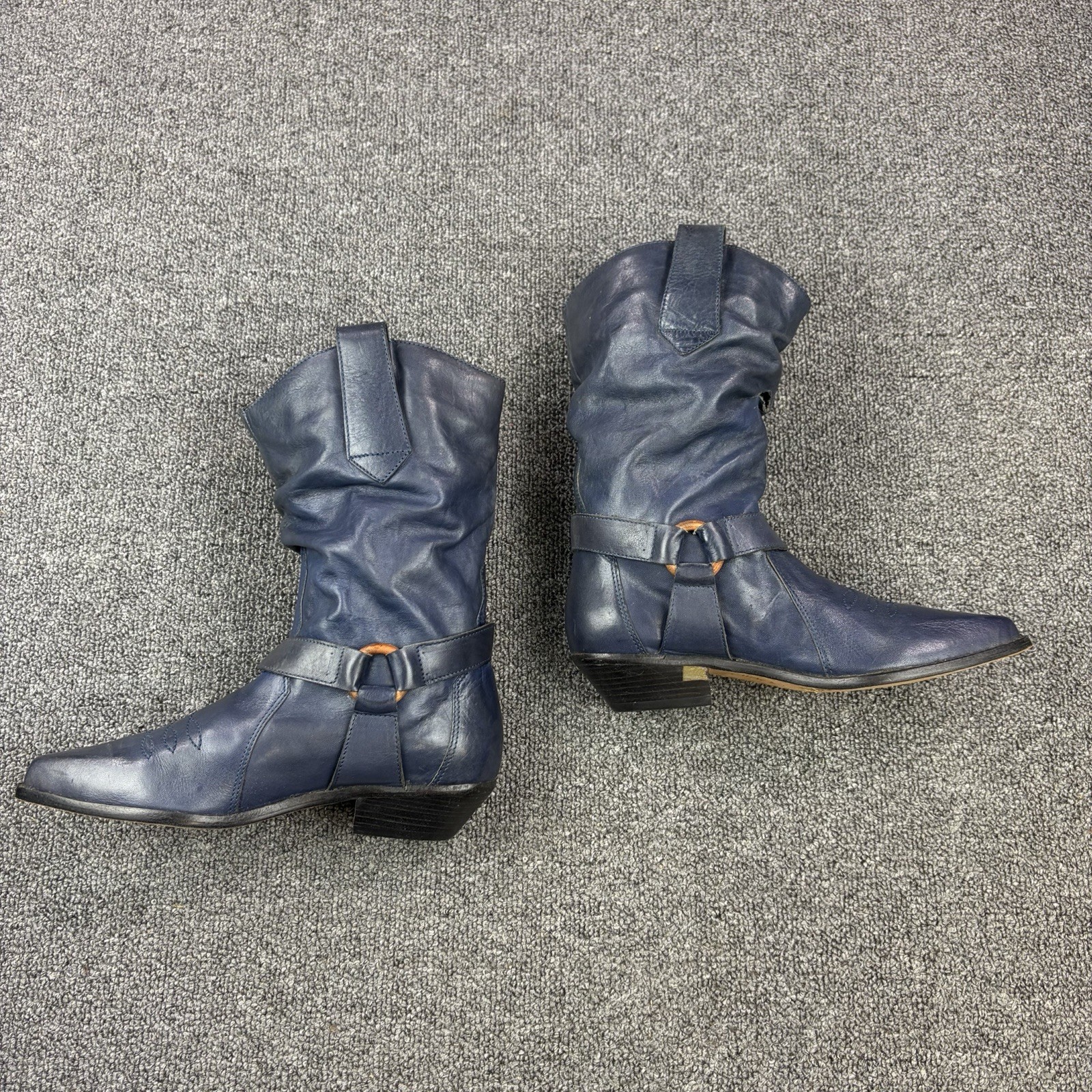 Vintage Dingo Sample Boots Womens 6 Blue Slouch Western Harness Distressed RARE