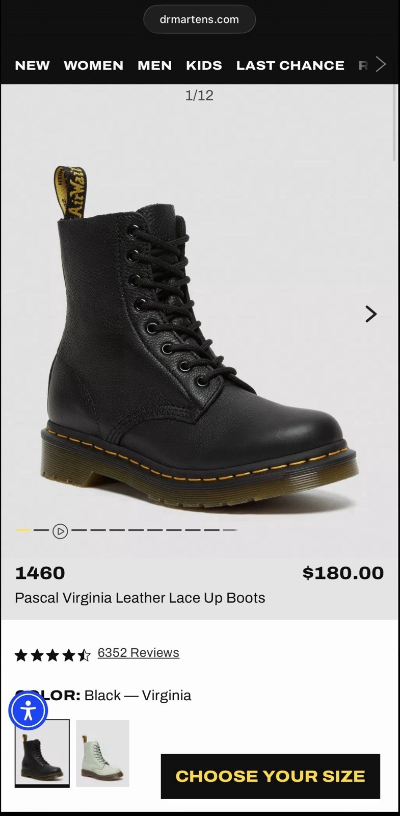 Dr. Martens Pascal 1460 Virginia Leather Boots for Women, Size US 7 – Black -…