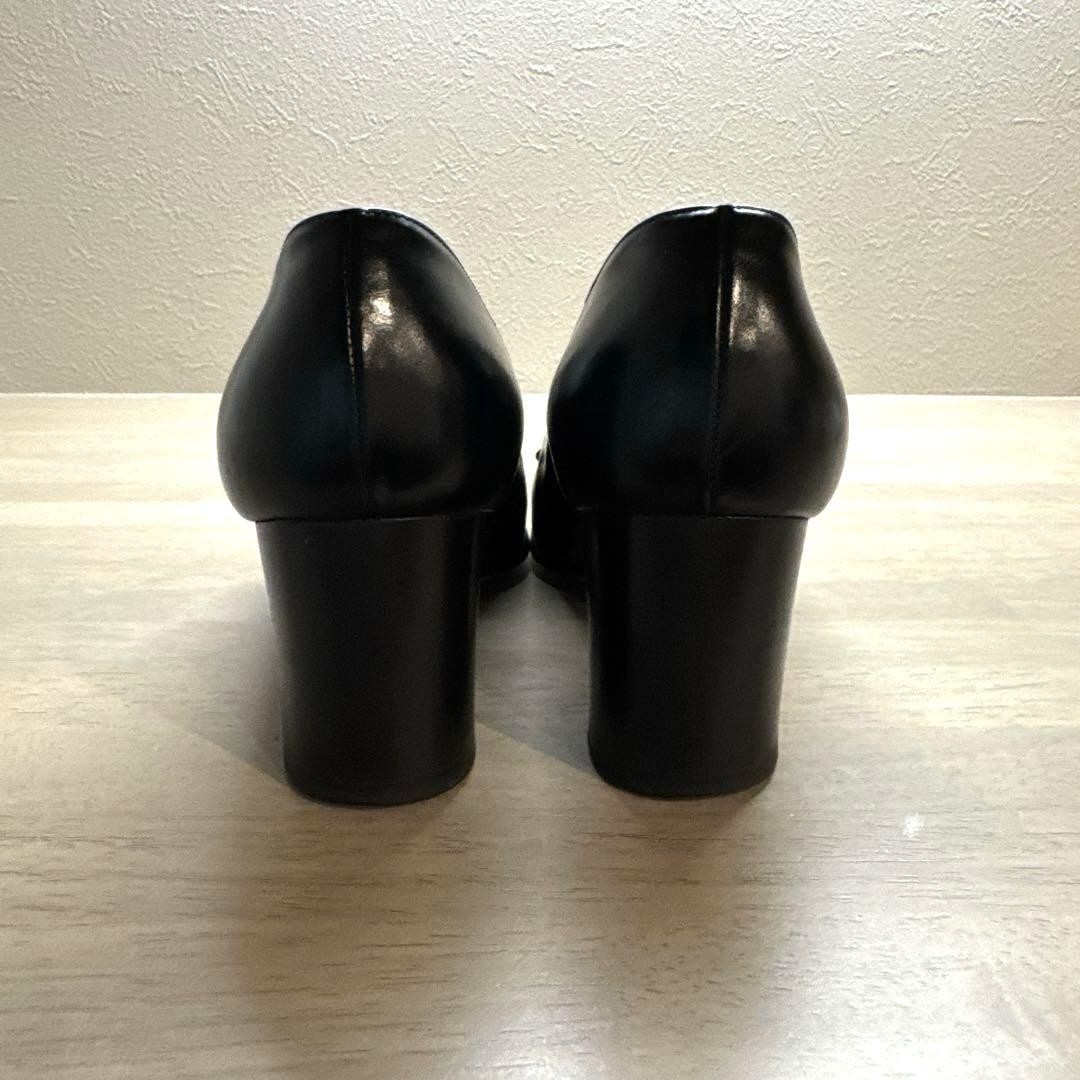 GUCCI Horsebit Leather Pumps Square Toe 23cm Black Italy
