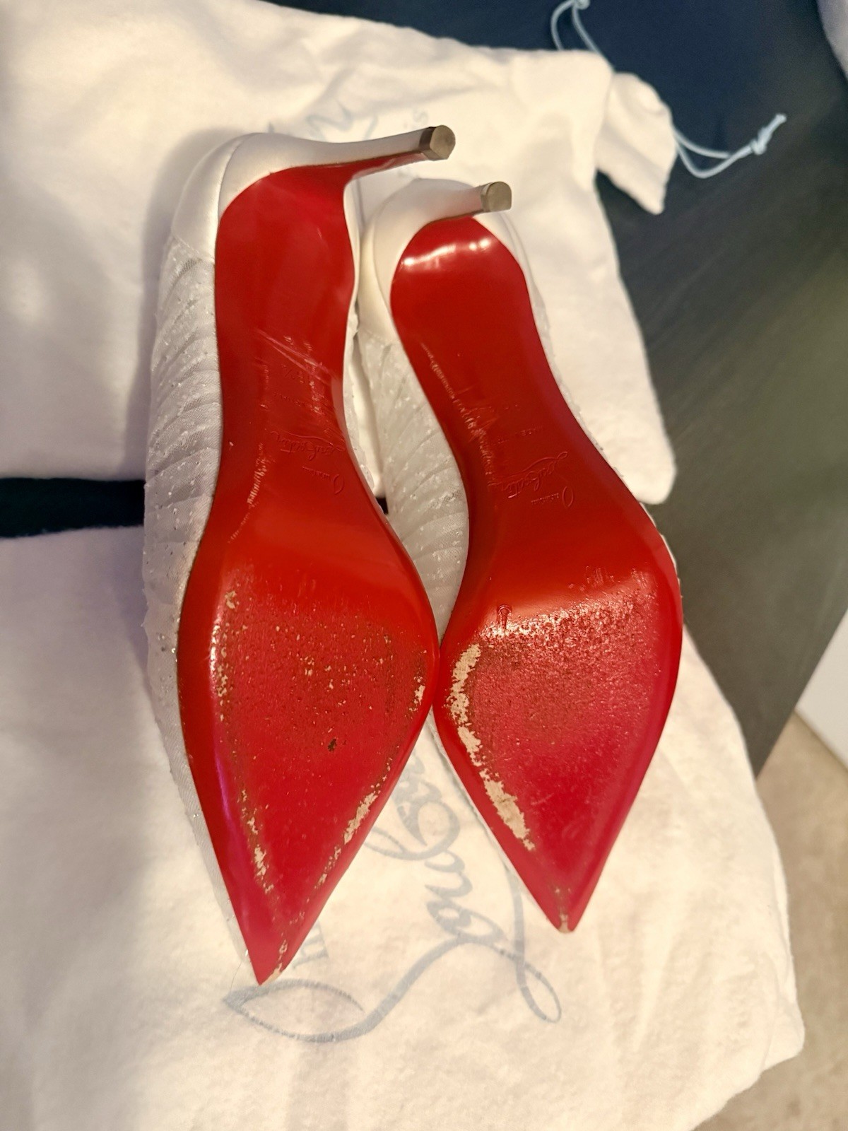 Christian Louboutin Kate Draperia 85 Bridal Pumps White Silver EU 38.5/US 8.5