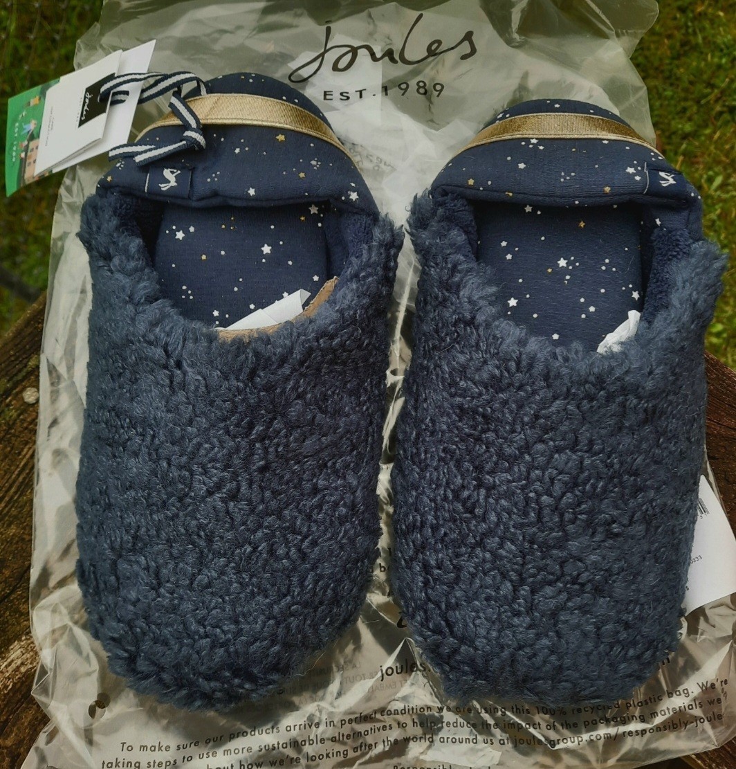 NEW JOULES Star Sky SZ S 5/6 Navy Blue Star Fleece Comfy Scuff Slippet Slippers