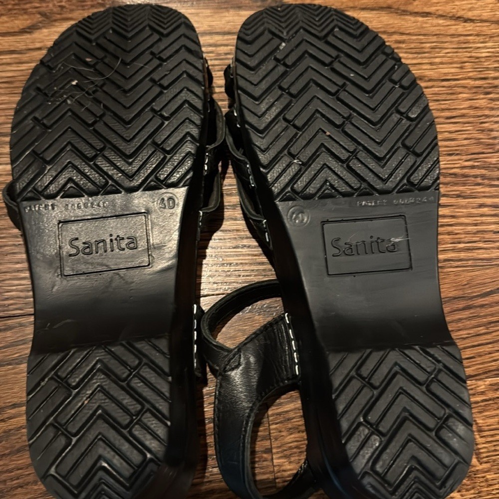Sanita Black Leather Sandals Size 40