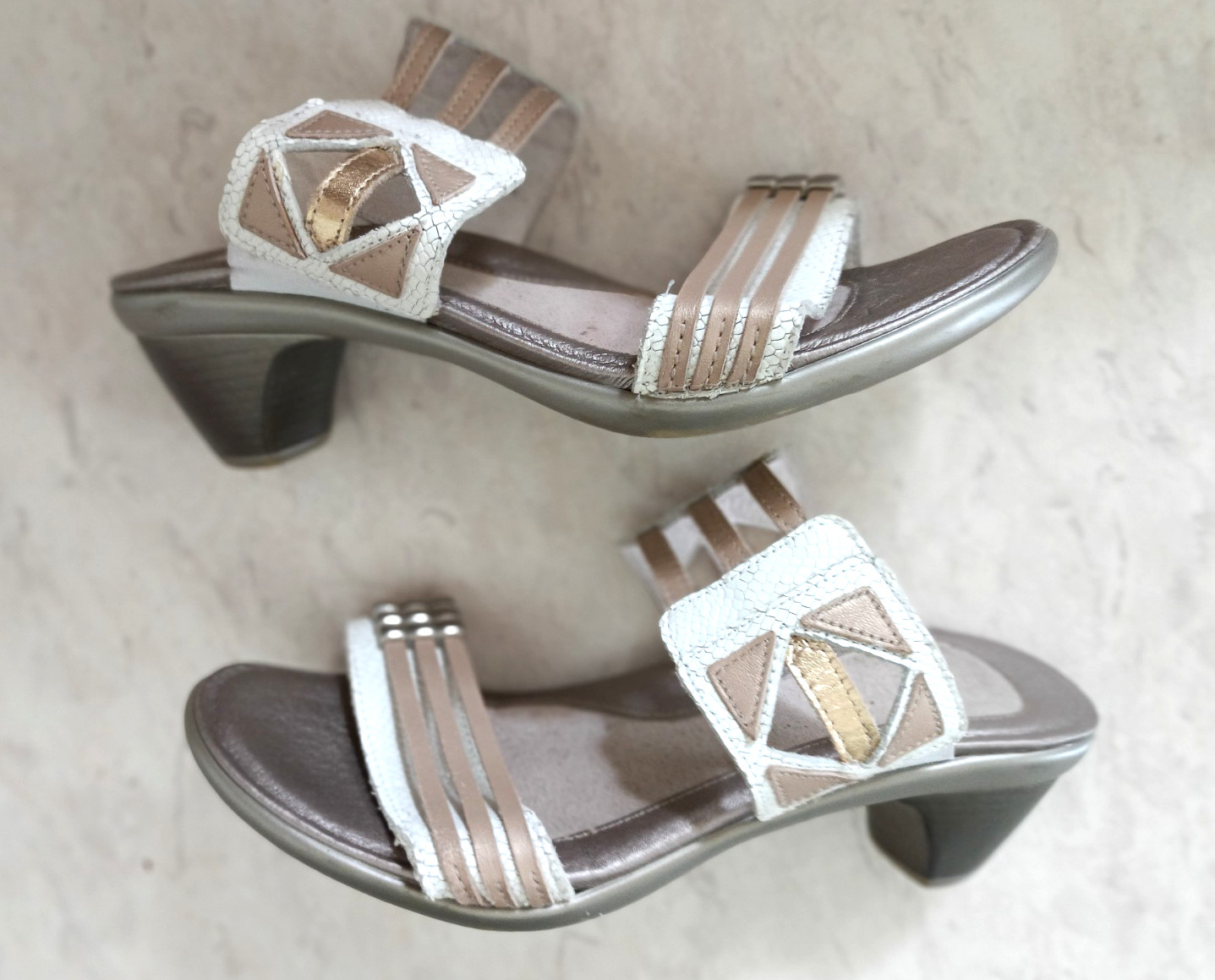 Naot Afrodita Heeled Leather Sandals Size EUR 38, US 7.5 White Gold