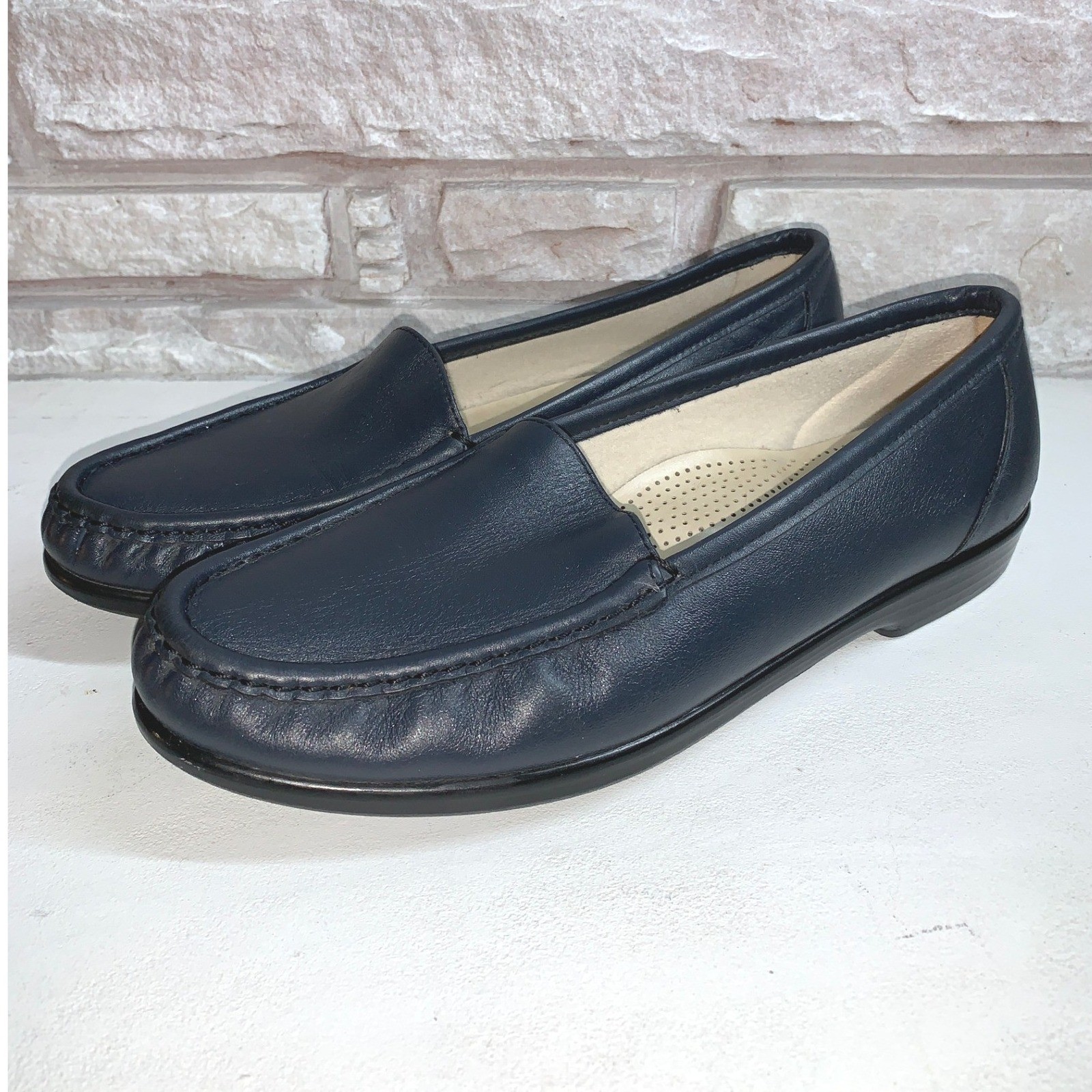 SAS Penny Navy Blue Leather Loafers Tripad Comfort Made in USA Womens 10 N