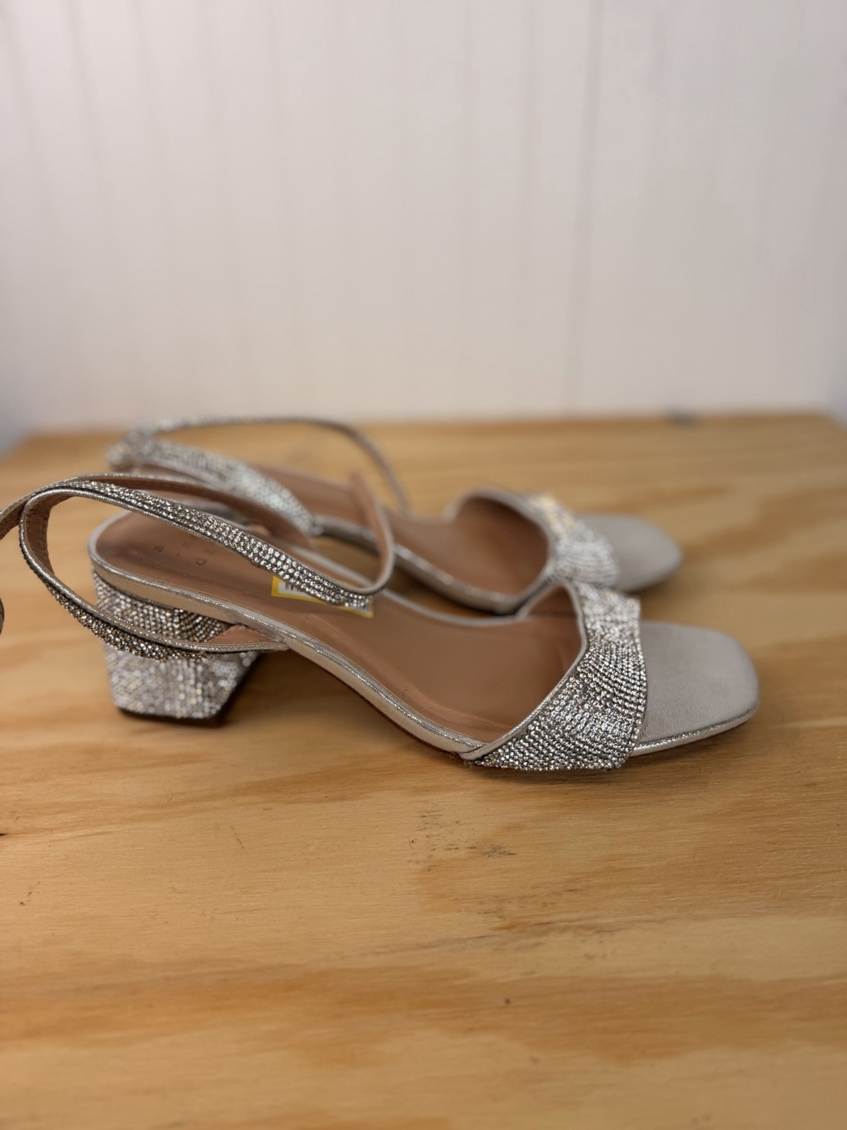 Women’s Silver Glitter Strappy Block Heel Sandals Buckle Ankle Strap