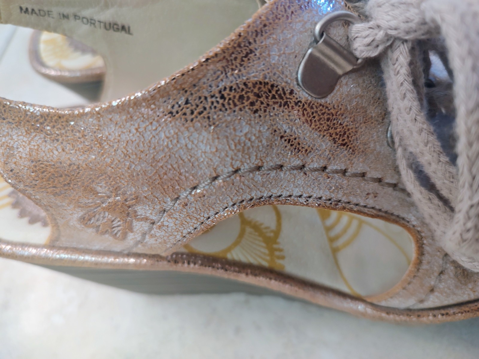 Fly London Platform Wedge Designer Leather Shoes Golden Metal Portugal