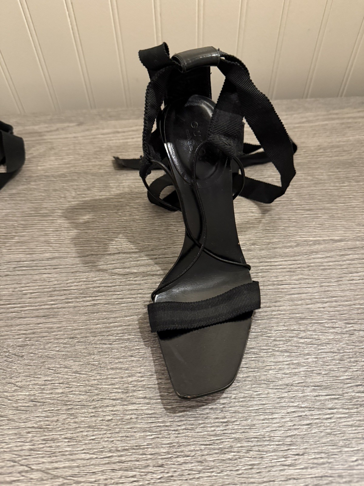 Authentic Gucci Tom Ford Black Ribbon Lace Up Heels Sandals 5.5B Made in Italy