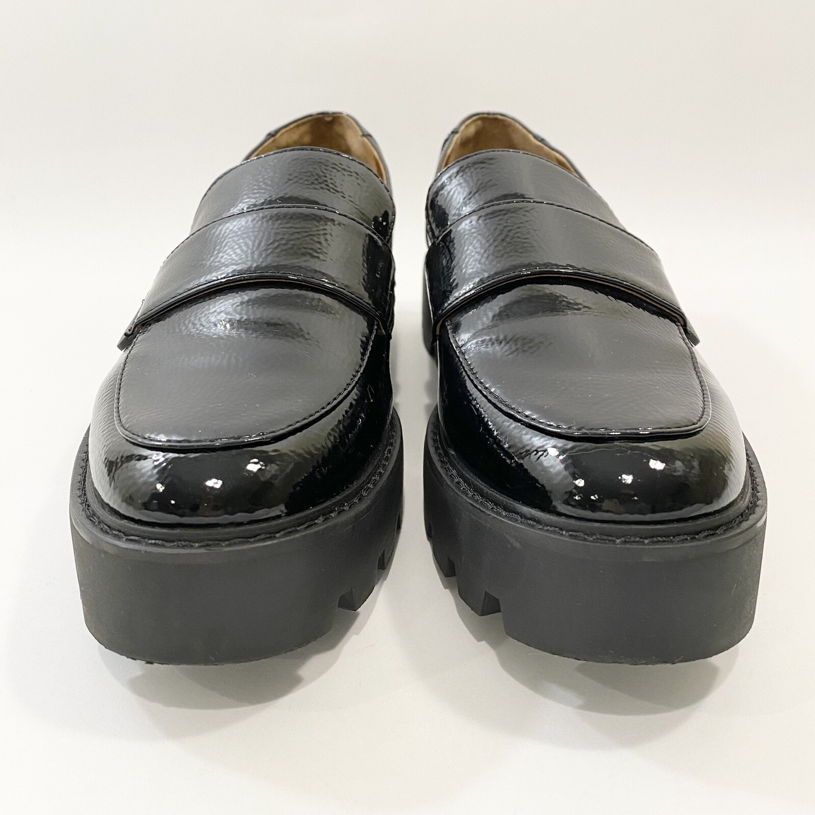 Franco Sarto Brindy Platform Loafer Lug Sole Black Faux Patent Leather 9.5M