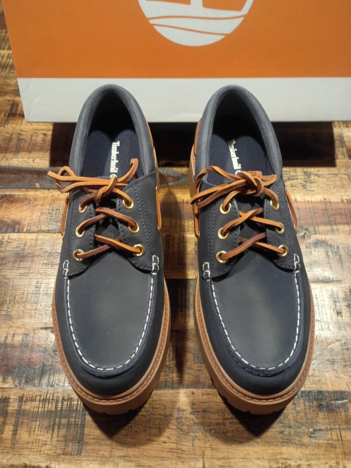 Womens Timberland Stone Street Platform Boat Shoe Dk Blue Premium Leather Sz 8.5