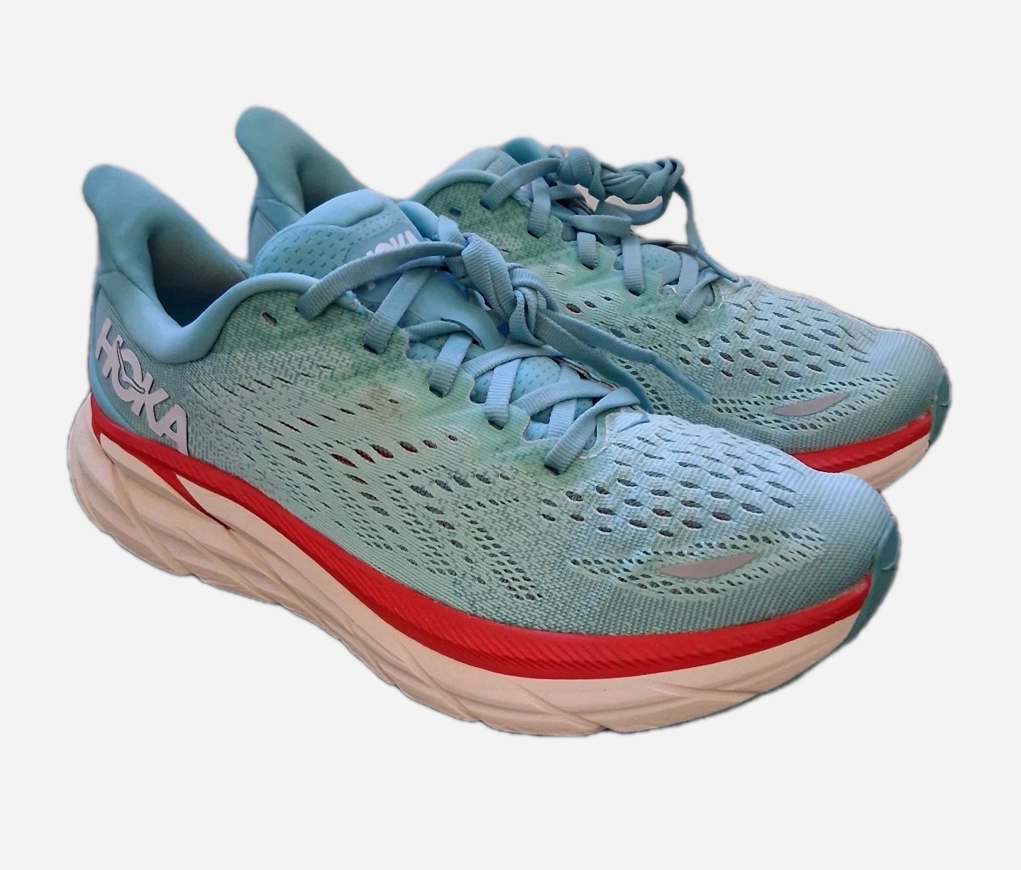 Hoka One One Clifton 8 Blue Red Women’s Size 7.5 B Running Shoes
