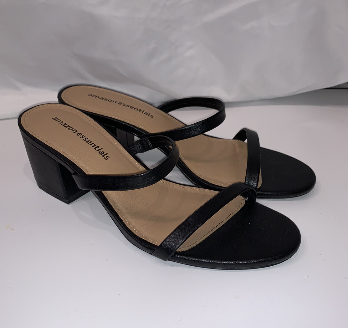 Amazon Essentials Women’s Navey Strappy Heels Sandals Black Slip on Size 6.5 M