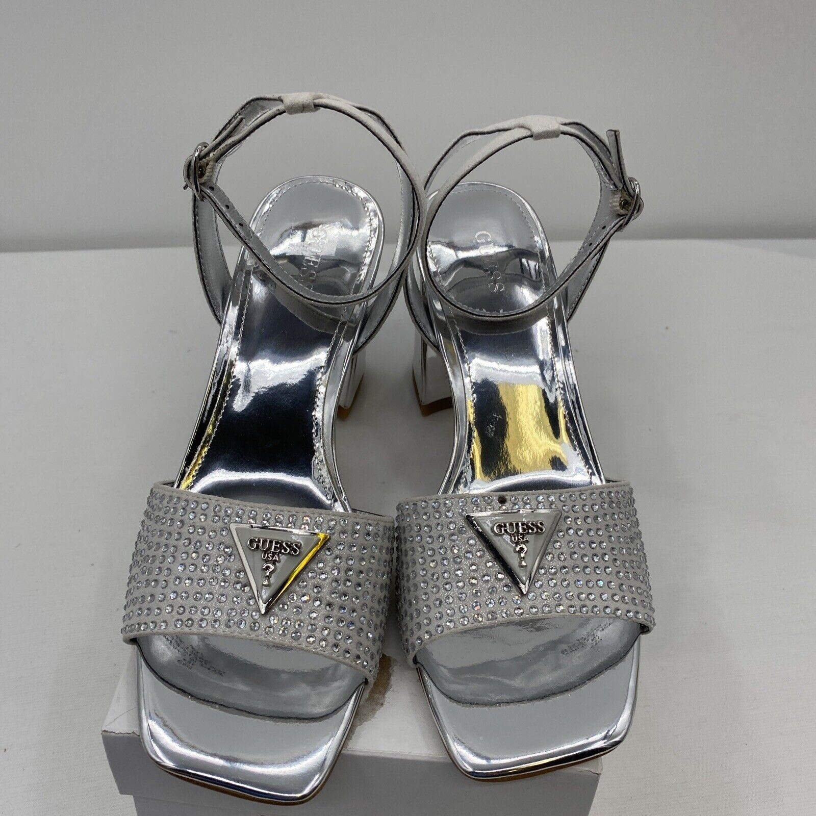 Guess Womens Gelya Silver Ankle Strap Dressy Heels 6 Medium (B,M)