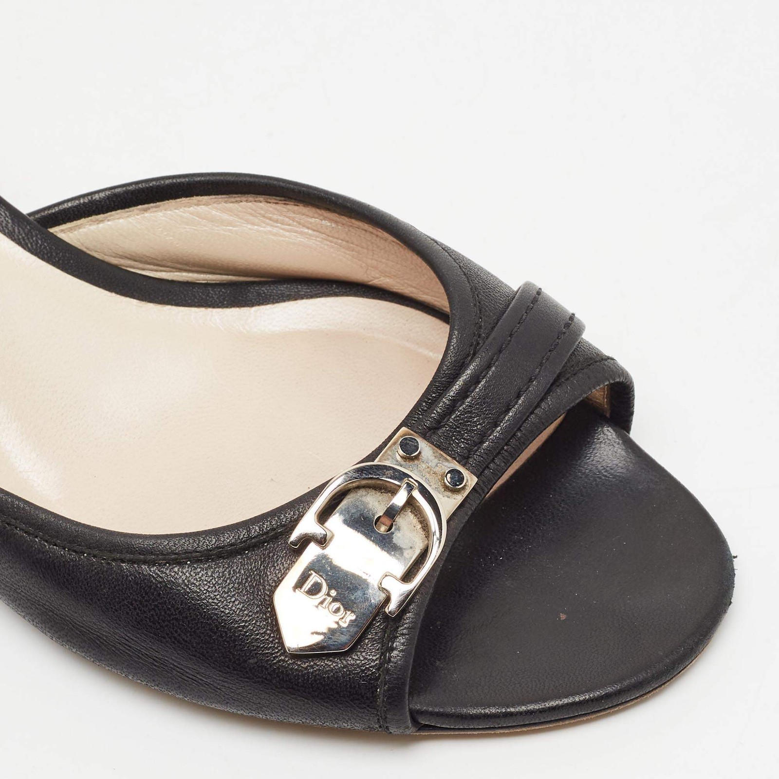 Dior Size 39.5 Black Leather Buckle Mules