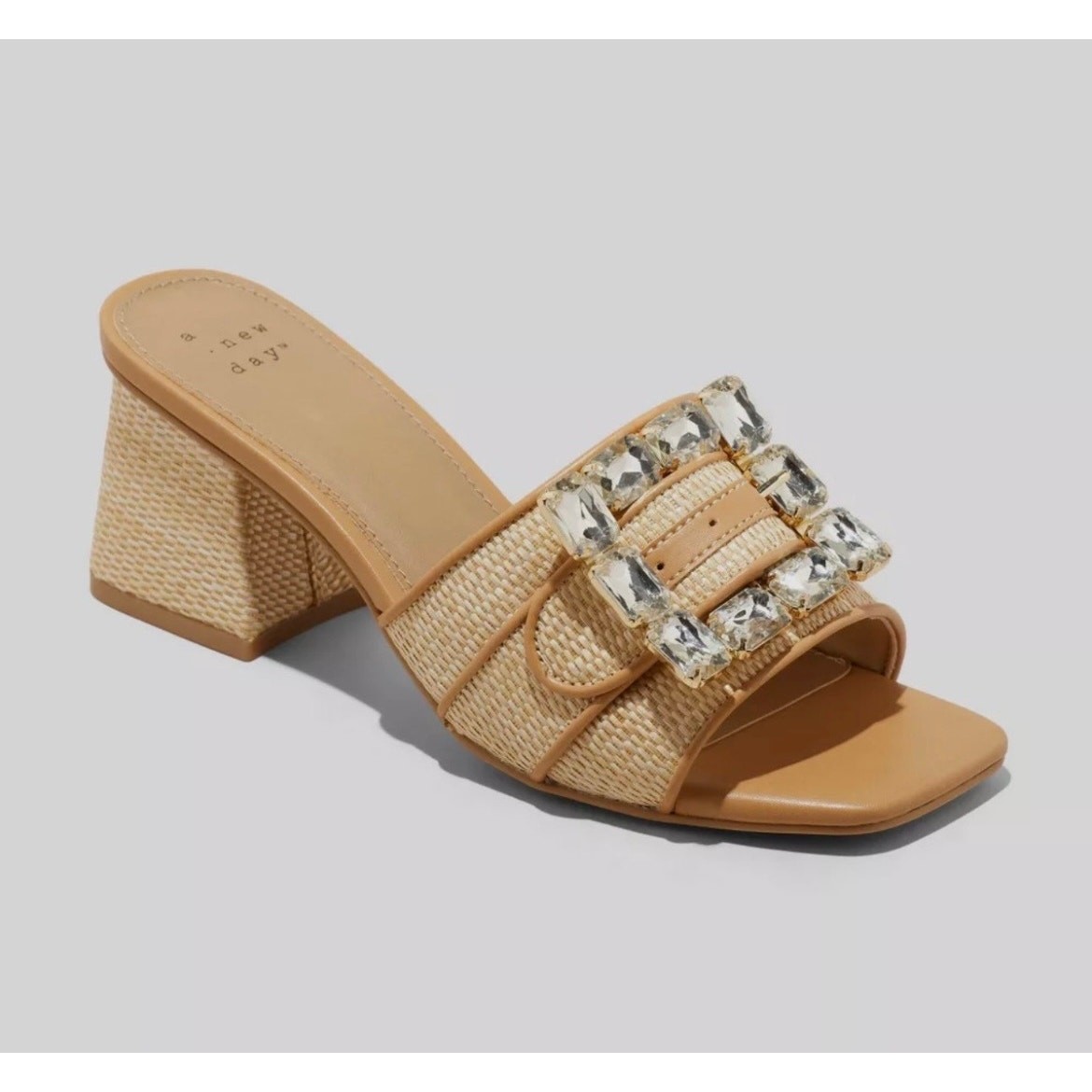 Women Kathleen Raffia Buckle Block Heels- A New Day-Beige