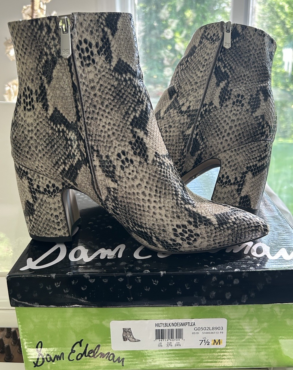 Sam Edelman Hilty Snakeskin Leather Ankle Boots 7.5 Block Heel Logo Zipper Multi