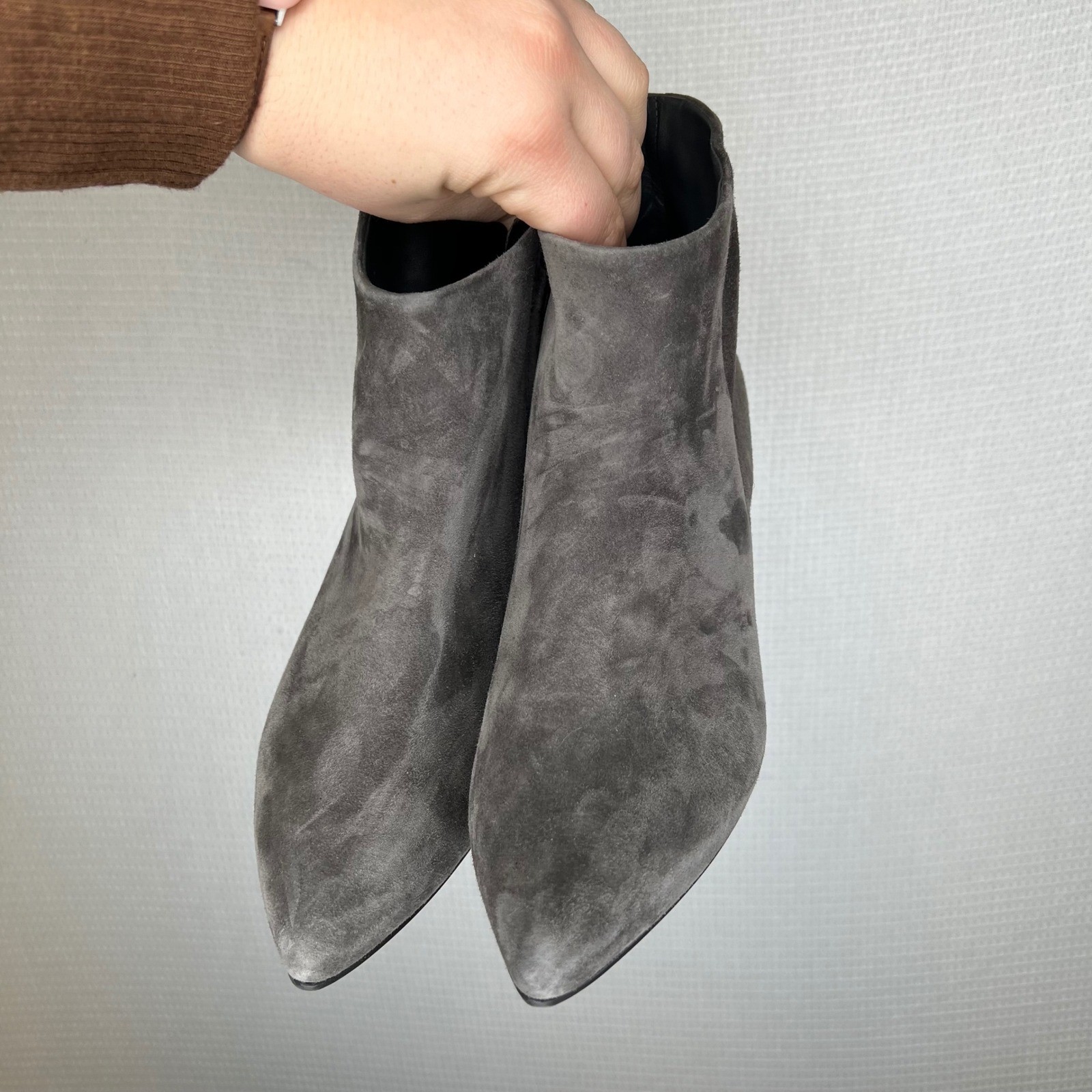 Paul Green Gray Bridget Suede Pointed Toe Block Heel Ankle Booties Women Size 5