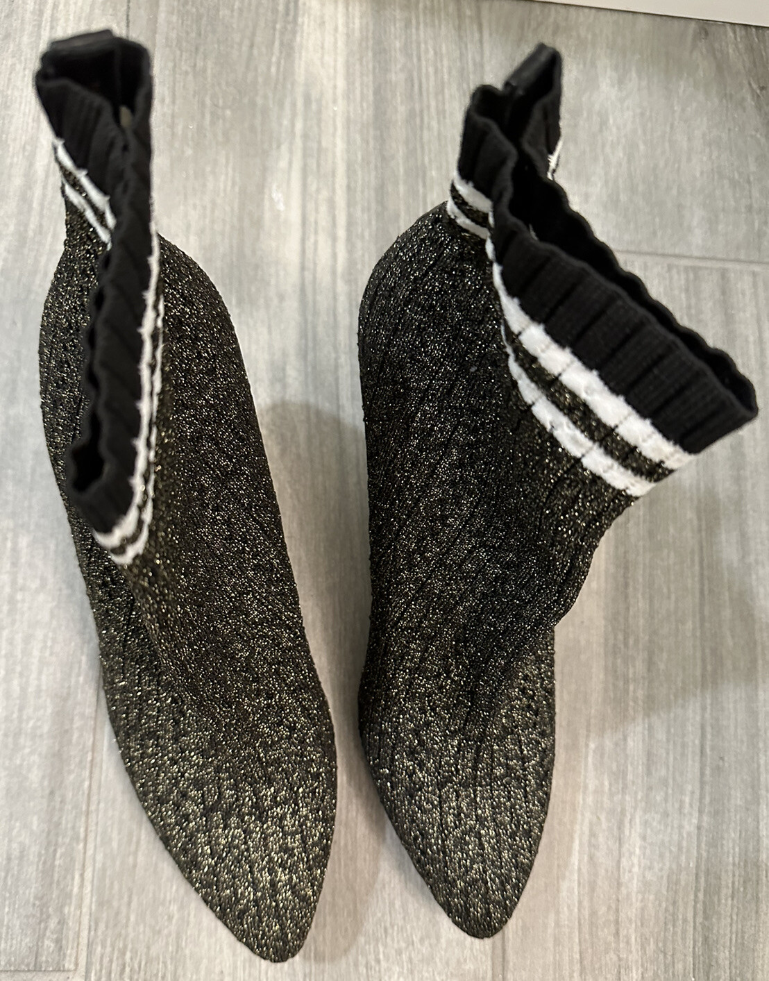 Stuart Weitzman Womens Sock Ankle Boots Size 4.5 Metallic Silver Gold Spain