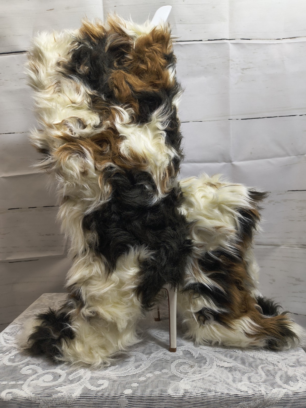 Women’s Multicolor Faux Fur Fur-Trim Knee High Stiletto Heel Boots Bootie