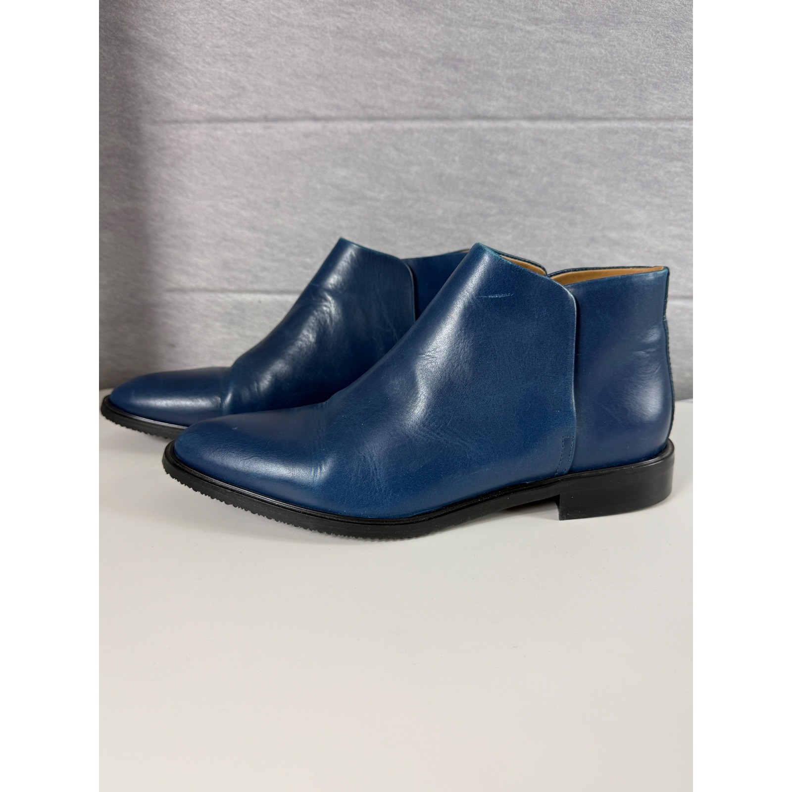 Everlane Womens 7.5 Ankle Boots Blue Leather Italy Minimalist Modern Chic