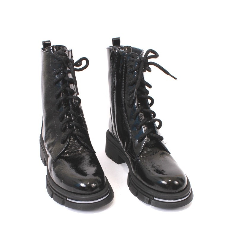 Vernissage 48239b Black Patent Leather Zip-Up Lace-Up Ankle Boots 41 / US 11