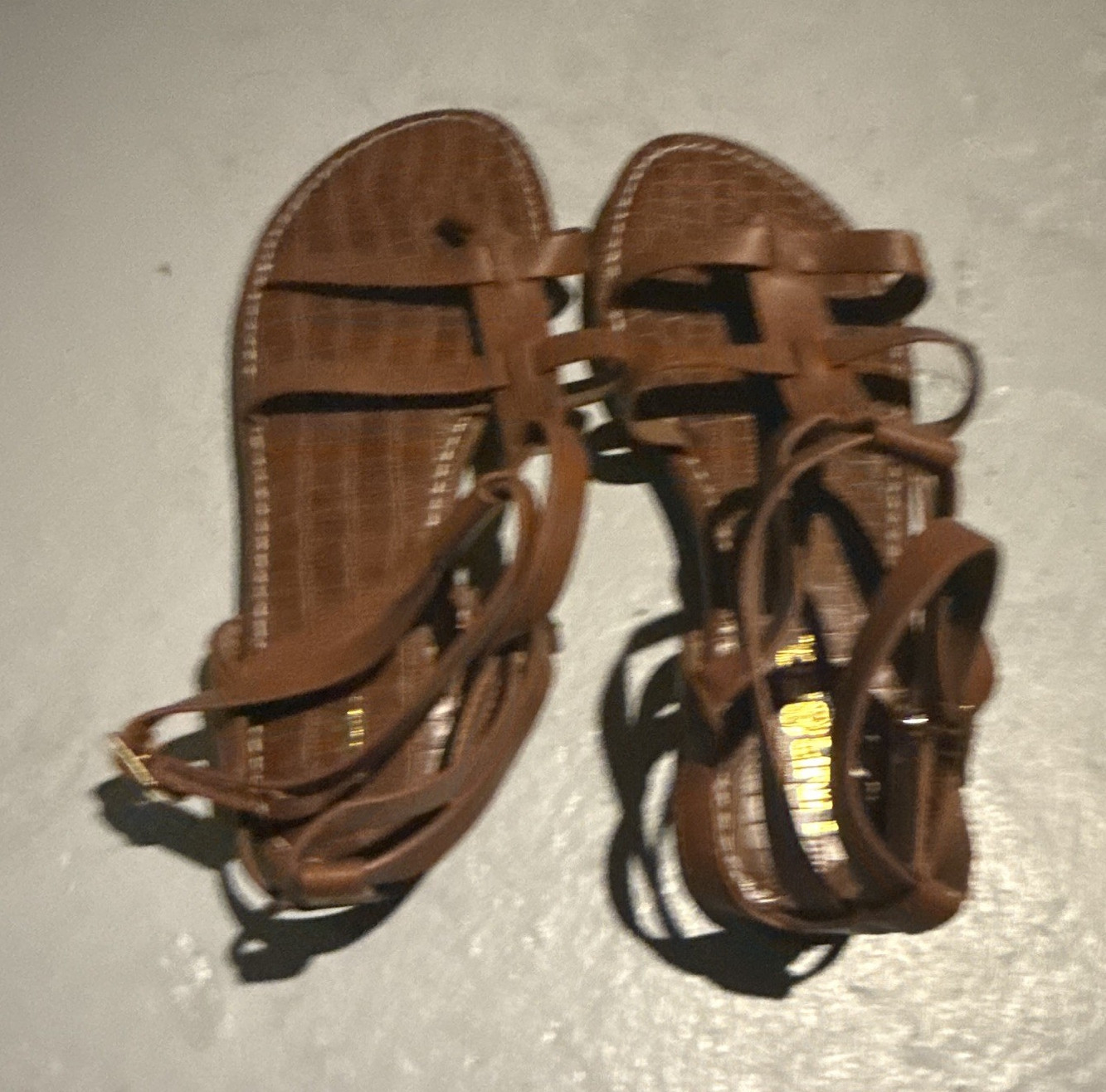 Women’s Brown Leather Strappy Ankle Strap Buckle Flat Sandals Size 8.5