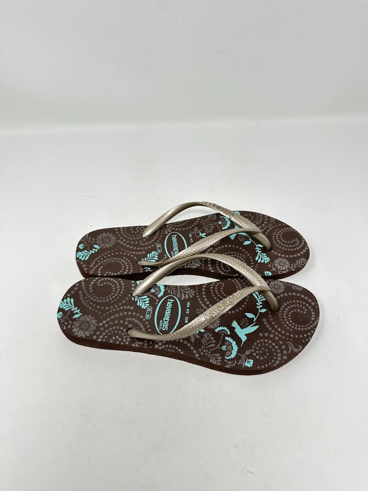 Havaianas‎ 4/5 brown, blue flowers flip flops