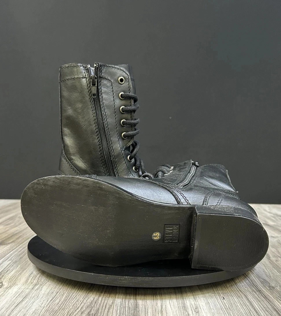 Steve Madden Troopa Combat Boots Black Leather Lace Up Womens Size 6.5 NEW