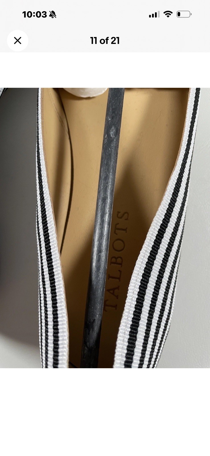 Talbots Womens Shoes Size 7.5 M Flats White Black Edison Ribbons Striped New Box