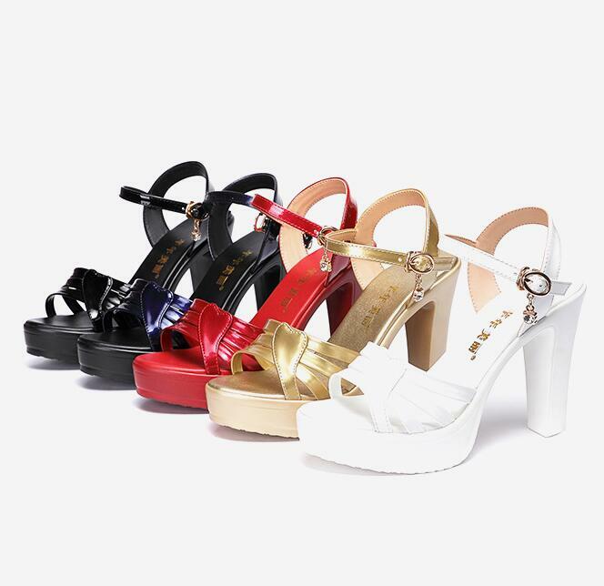 Women’s Ankle Strap Patent Leather Slingback Shoes Platform Block Heels Sandals