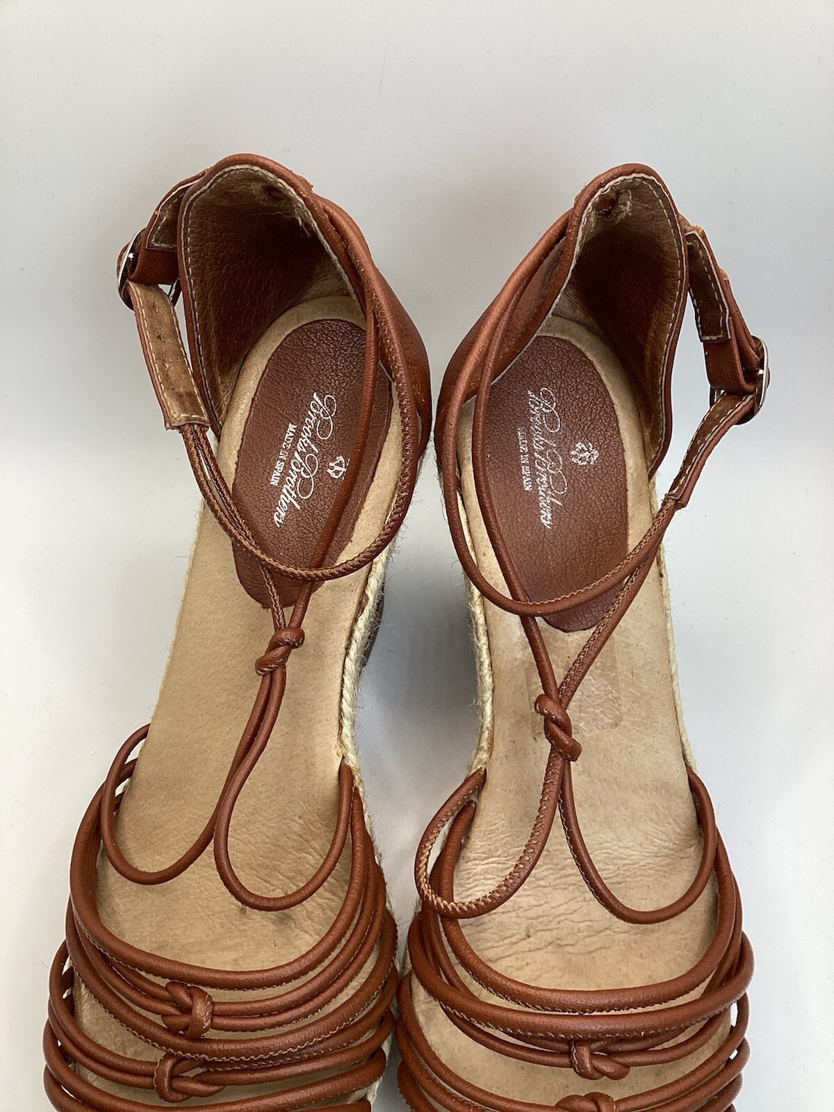 Brooks Brothers Size 9 Brown Leather Jute Espadrille Gum Sole Wedges
