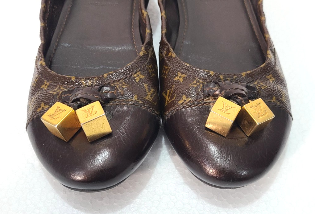 Louis Vuitton Monogram Canvas Ballet Flats Gold Cubes Dice EU 40.5 US 10