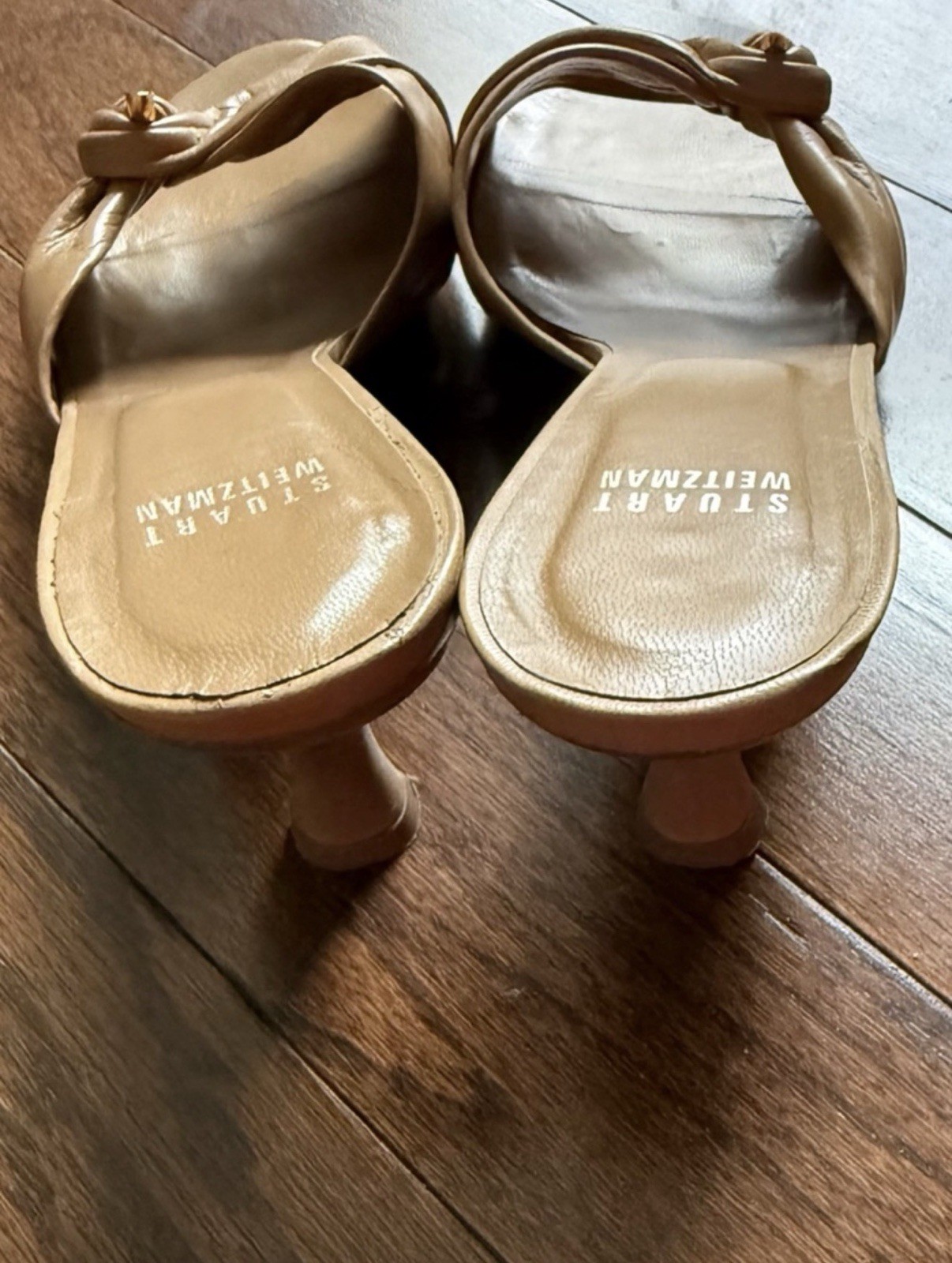 Stuart Weitzman Women’s Beige Leather Bow Slip-On Open Toe Heels 7