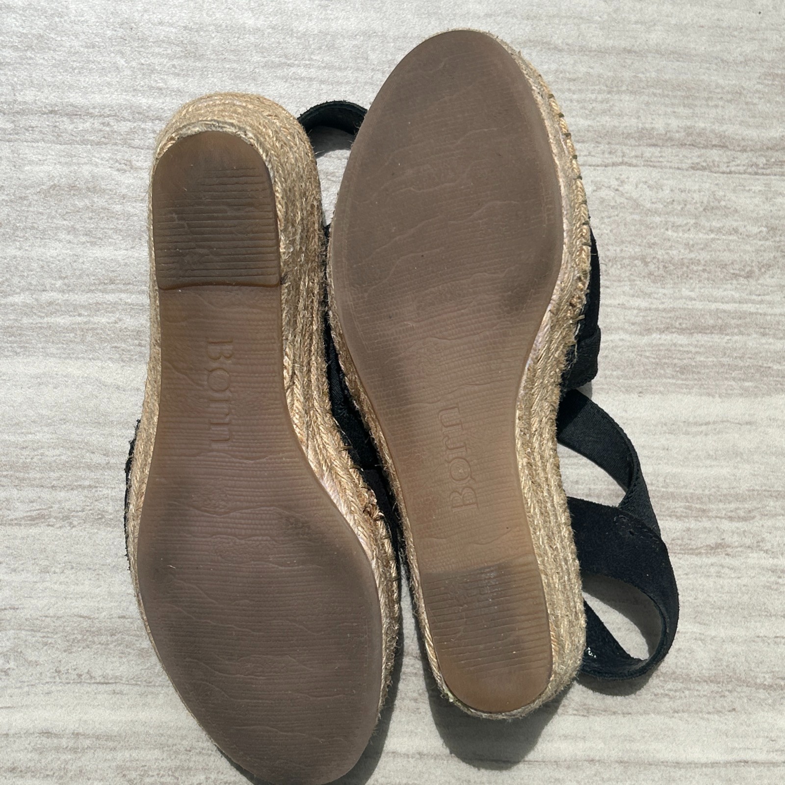 BORN Black Suede Espadrille Wedge Platform Sandals Women’s Size 5 Vacation