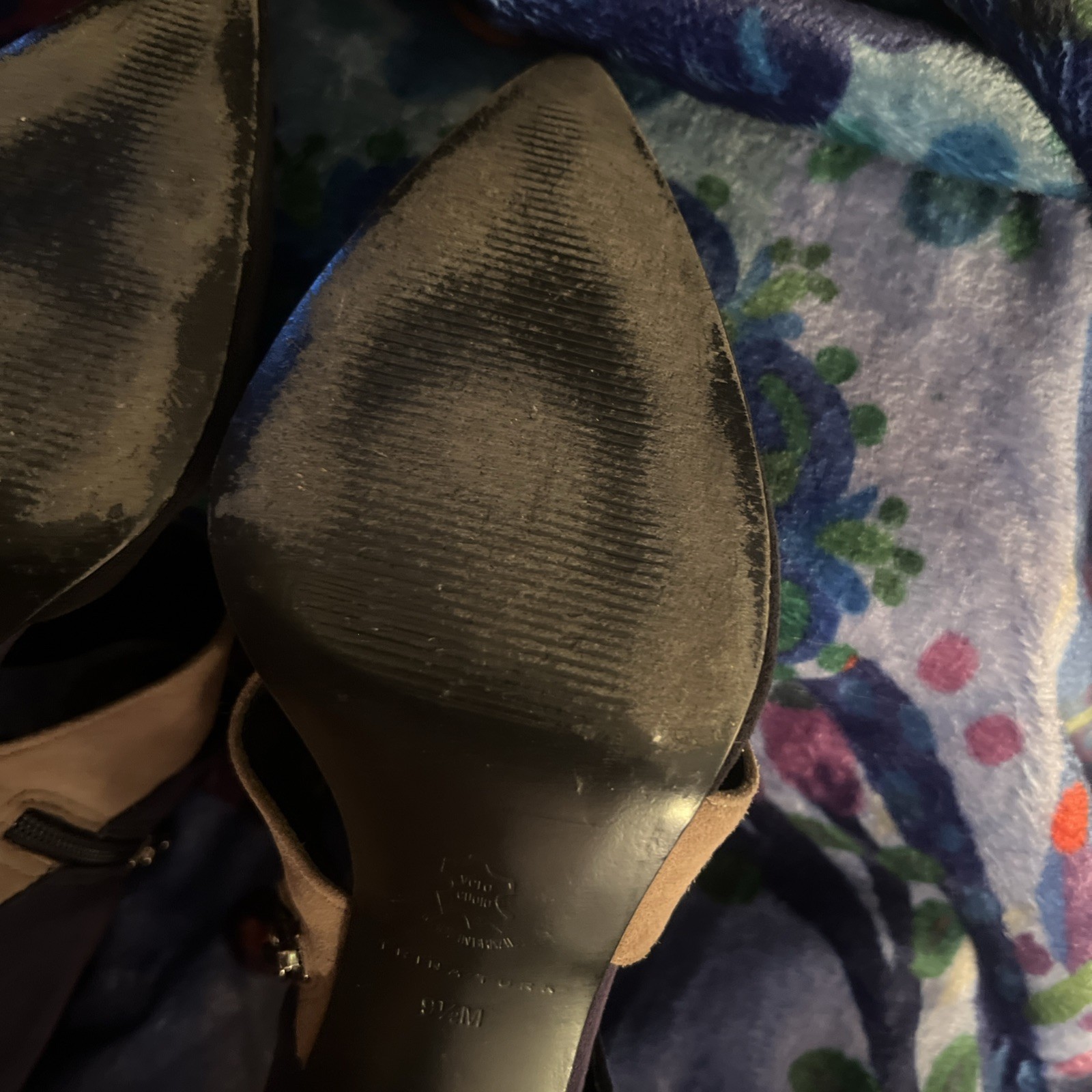 Trina Turk High Heels – Suede Leather Straps Black Blue Tan Zip Size 9.5