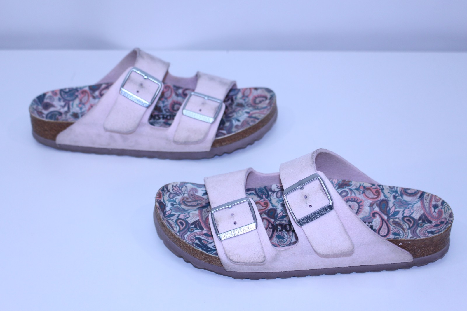Women Birkenstock 39 Sandals Slip-On Shoes Germany Slides L8 M6 Paisley Pink GUC