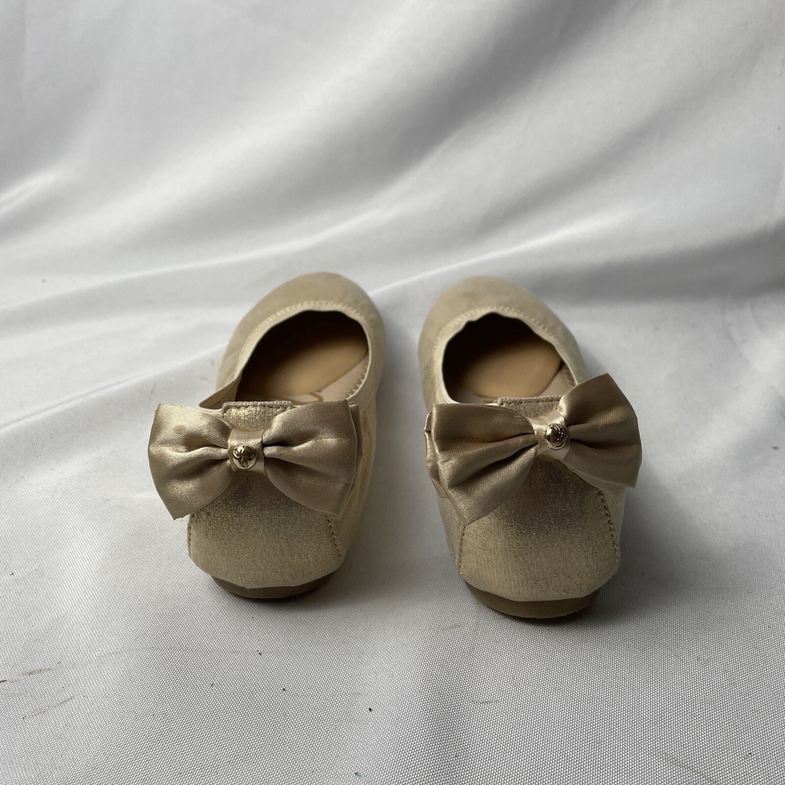 Sam Edelman Felicia Esmeralda Gold Ballet Flats Bow Womens Sz 4