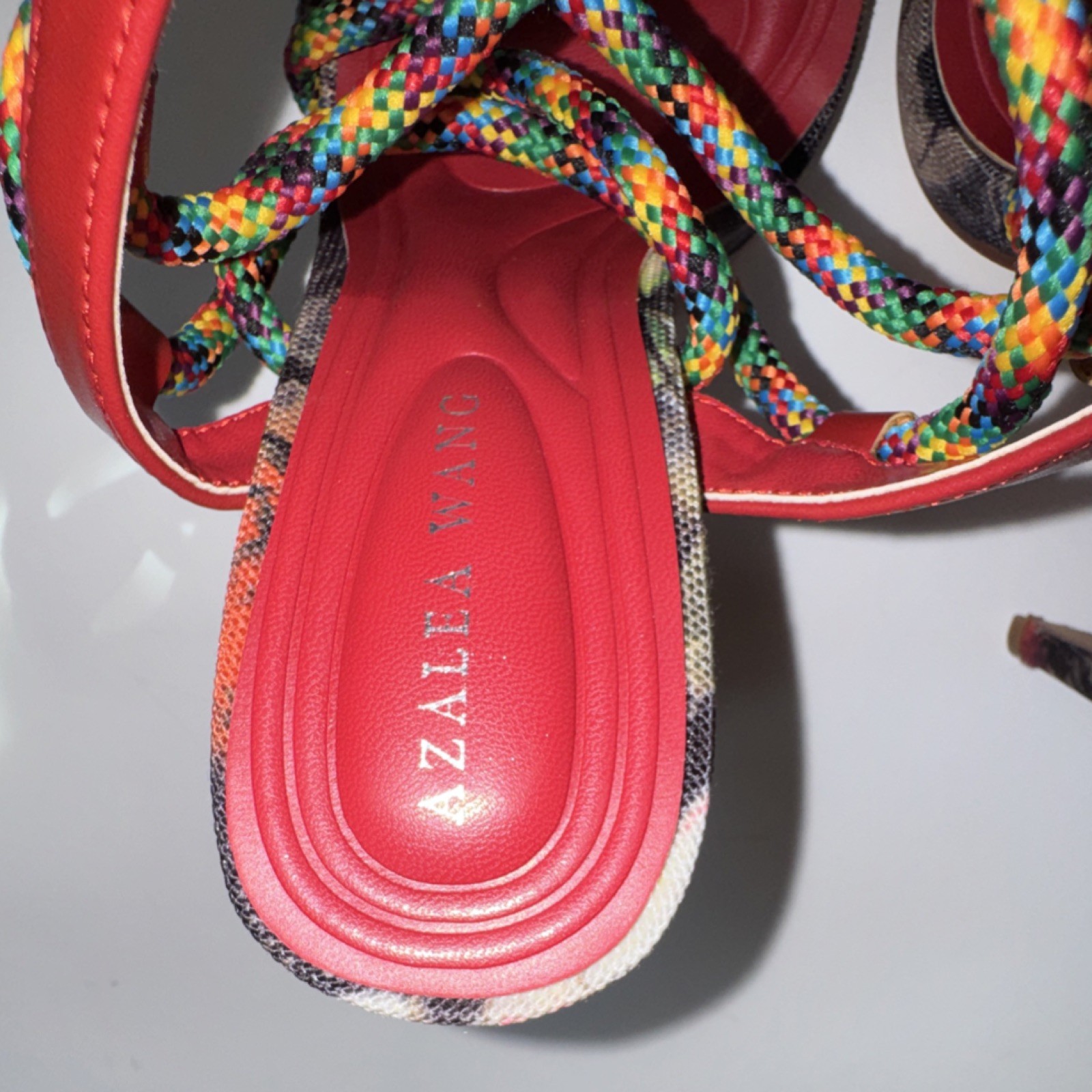 Azalea Wang Red Multicolor Strappy Ankle Strap Stiletto Heel Women’s Sz 6