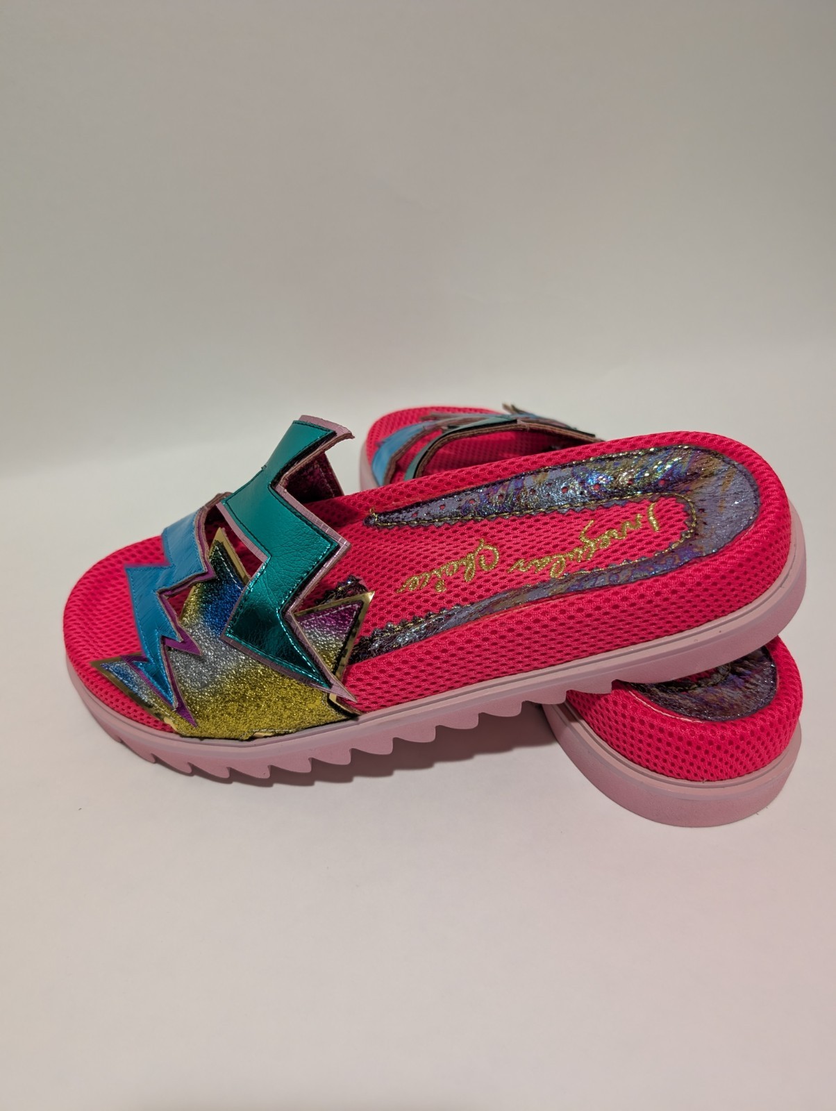 Irregular Choice Woman’s Pink Electric Thunderbolt Slides(Sandals) Size 8