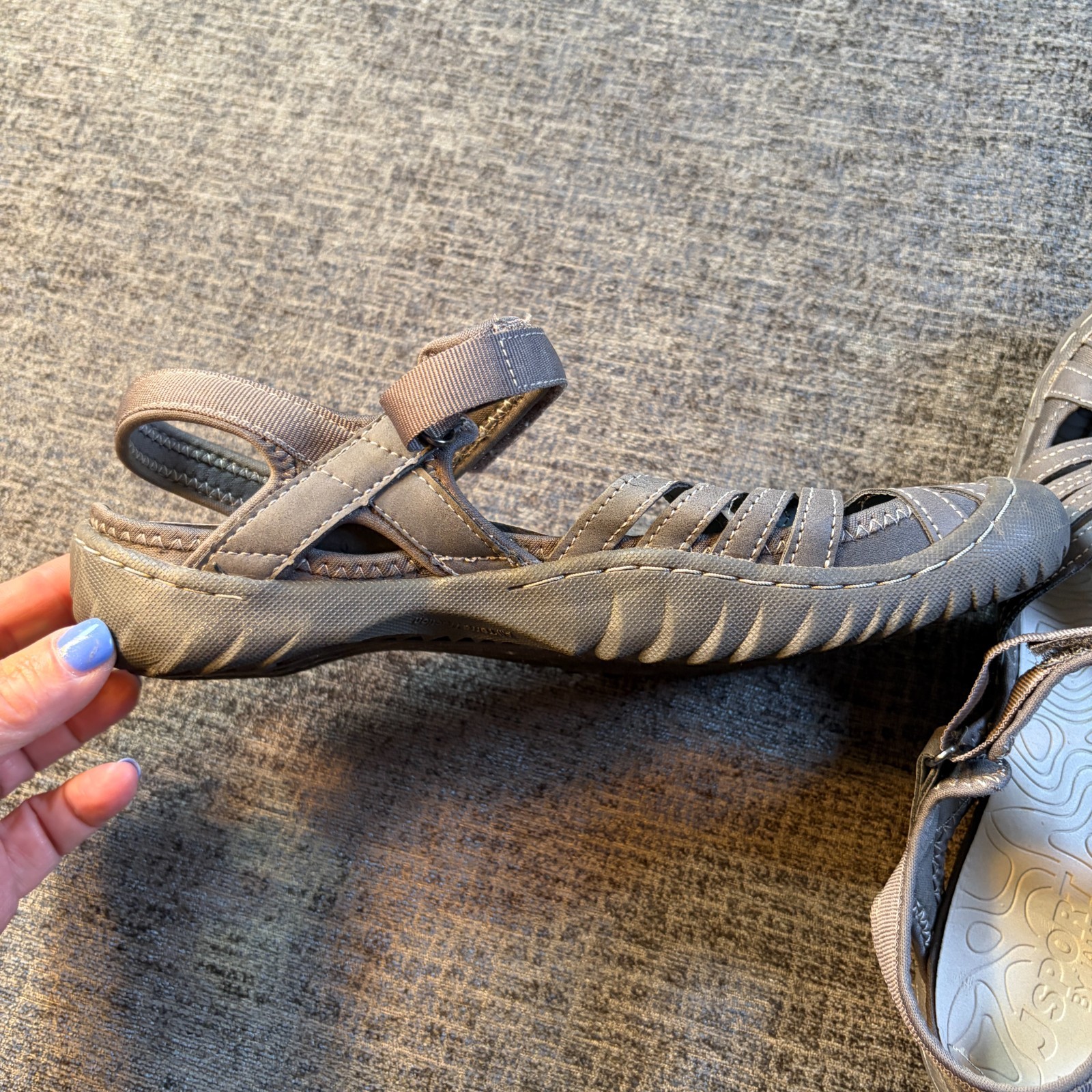 JBU JSport Poppy Sandal Gray Poppy Ladies Hook & Loop Closure Size 8.5