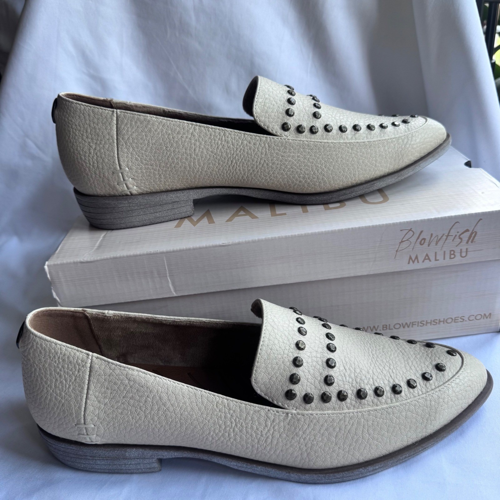 New Blowfish Malibu Harper Off White Loafers Studded Slip On Vegan Shoes US 10M