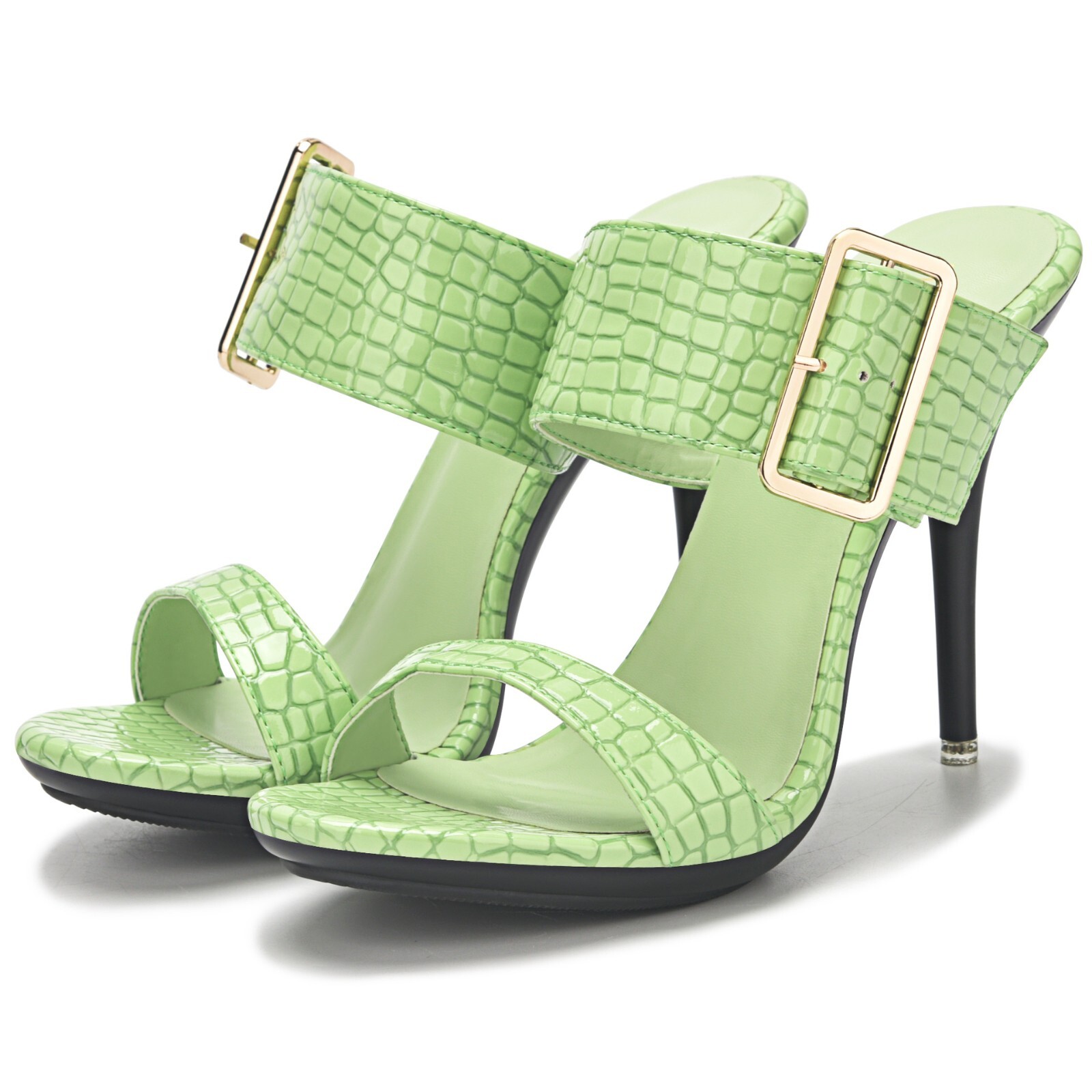 Women’s Shoes Peep Toe High Heels Sandals Belt Buckle Band Casual Slipper Mules