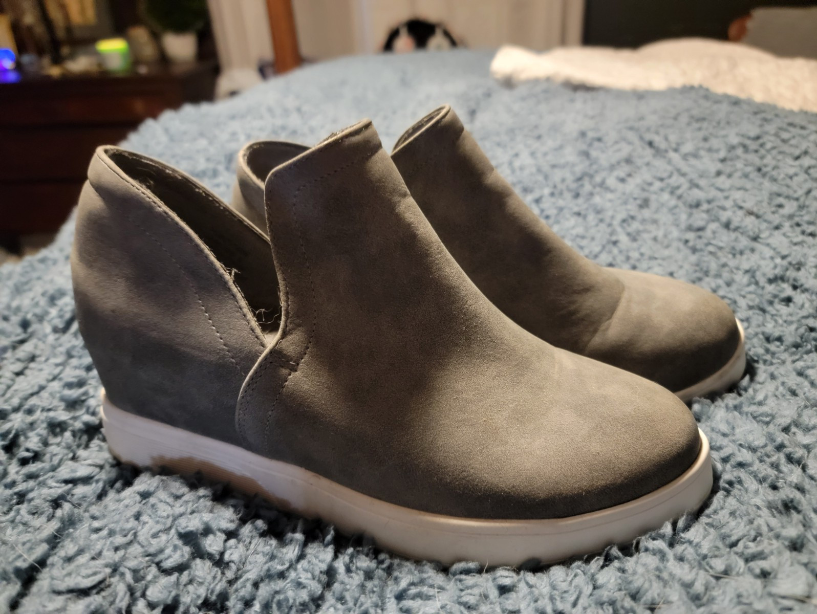 Journee Collection Women’s Gray Slip-On Ankle Bootie Round Toe Faux Leather