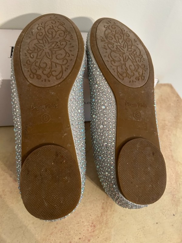 Womens Flat Shoes Ballerina Ballet Flats Round Toe Size 8 Silver Glitter
