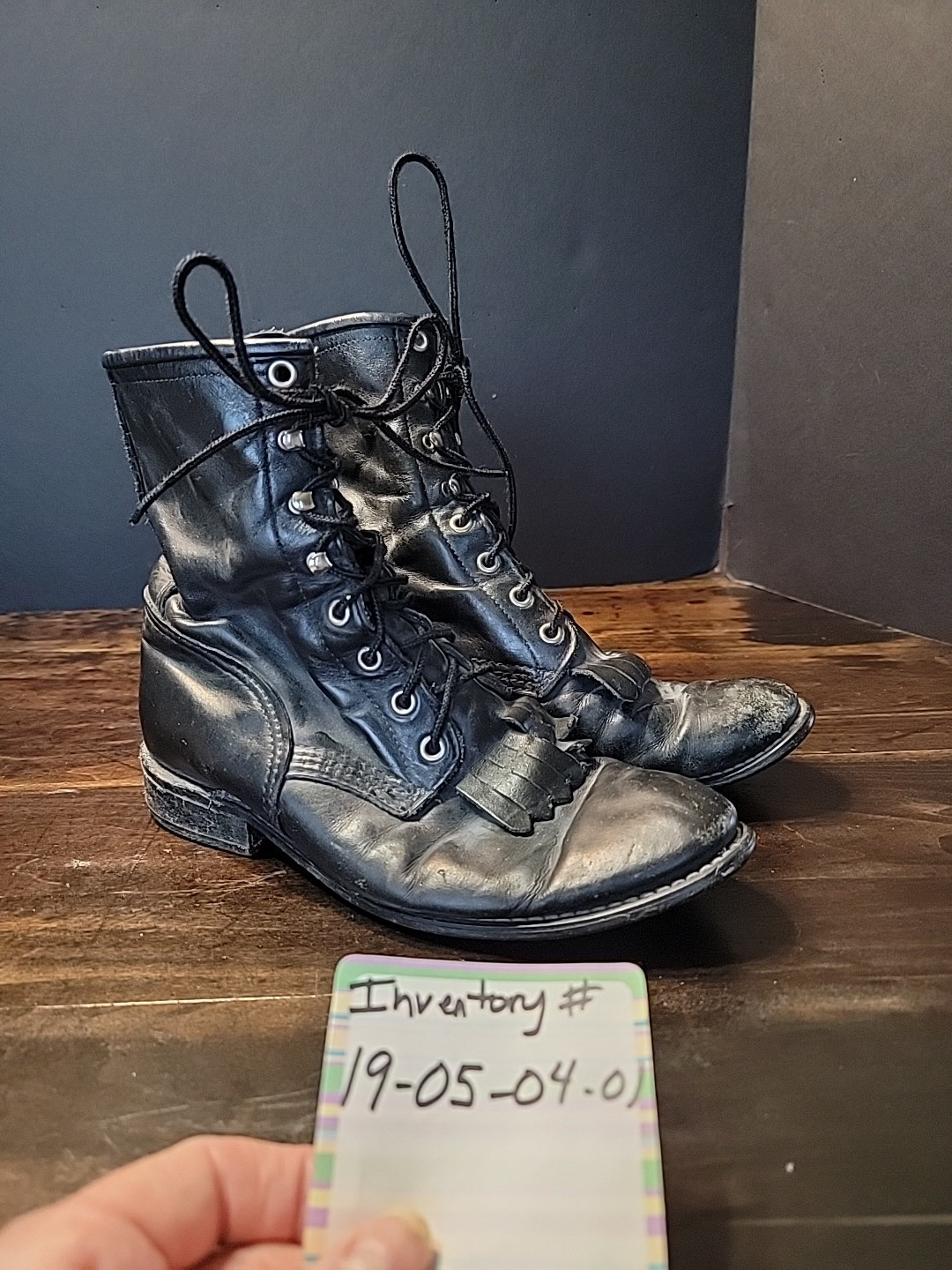 Vintage black roper packer boots lace up Steampunk Goth Trashed Sz 8.5 Women